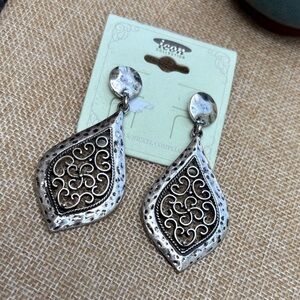 ICON Silver-Tone Filigree Teardrop Dangle Earrings